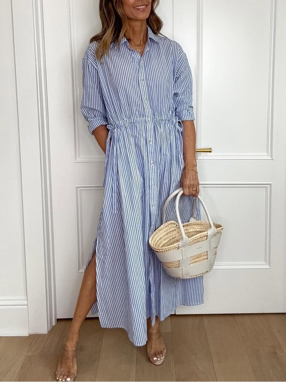 NWT Universal Thread Striped Maxi Dress Front Tie Lightweight cotton L / XL Blue